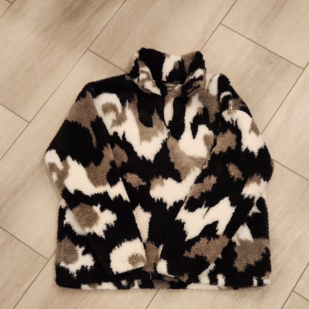 Women's Fleece Jacket Sweater Quarter Zip - Black, White, and Gray